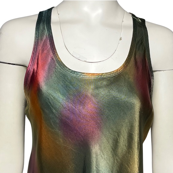 Nation LTD Tie Die Racerback Tank Top Size XS Green Gold Metallic Satiny Shirt - Picture 4 of 9